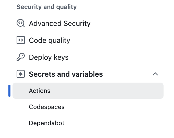 Secrets and variables から Actions を選ぶ